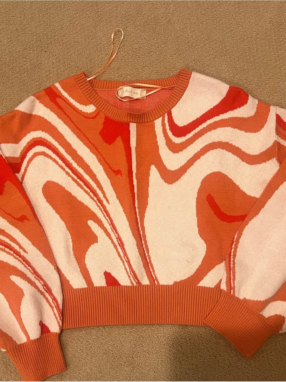 Altar'd State Orange & Cream Swirl Crewneck Sweater